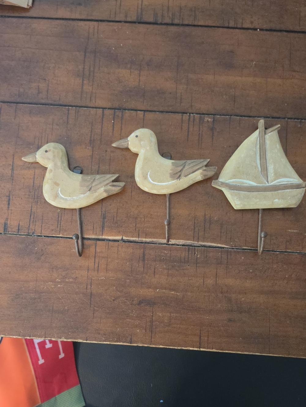 Sea Bird and Sailboat Wall Hooks - Yellow Ceramic